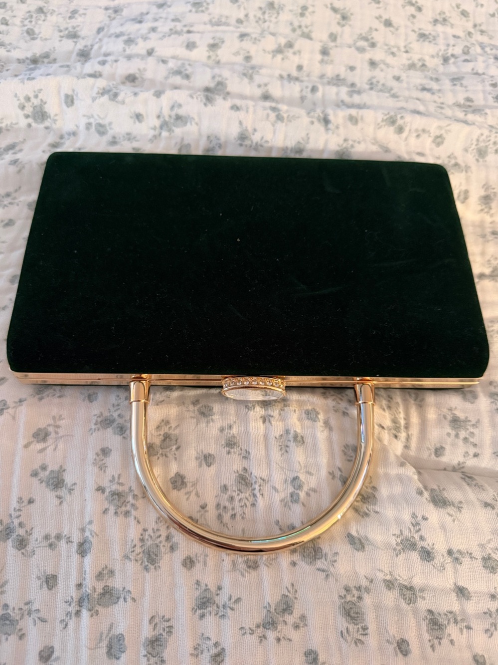 House of Harlow 1960 Emerald Green Velvet Box Clutch with Gold Handle - Picture 3 of 12